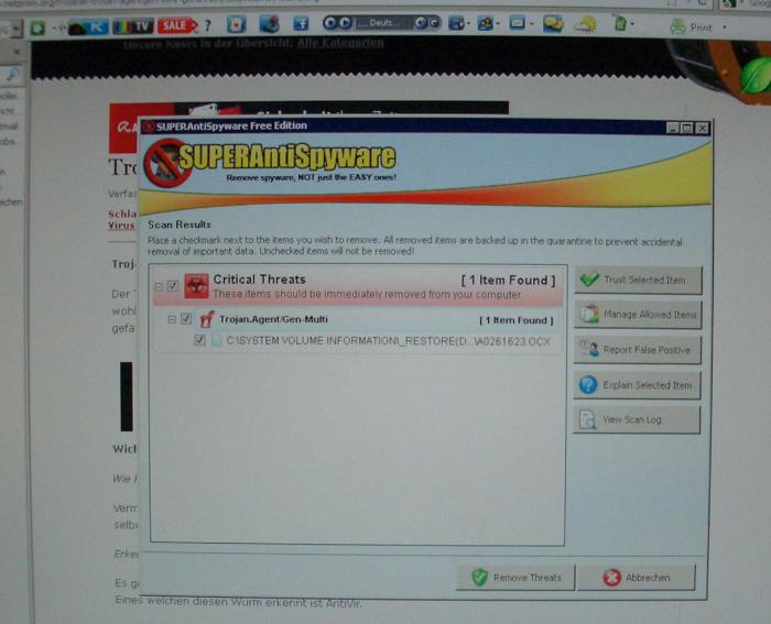 Screenshot Trojaner und Malware